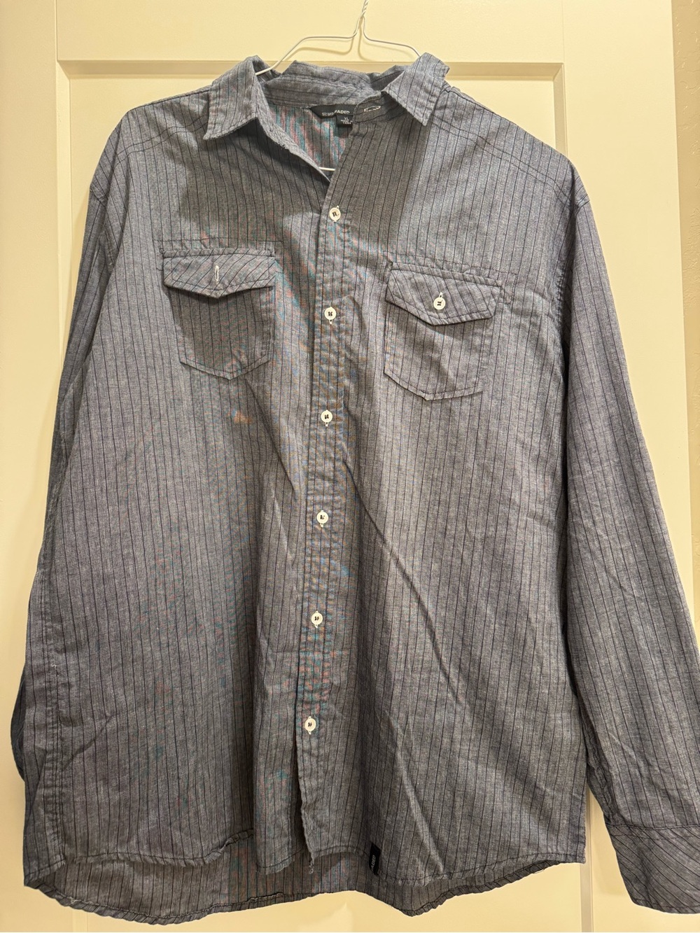Men's Long-Sleeve Blue Pinstripe Button-Up Shirt